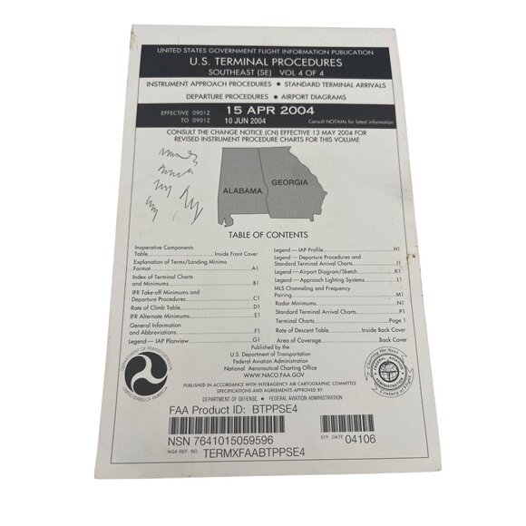 FAA Southeast Terminal Procedures Vol 4 Apr 2004 AL GA Flight Charts - Picture 1 of 6